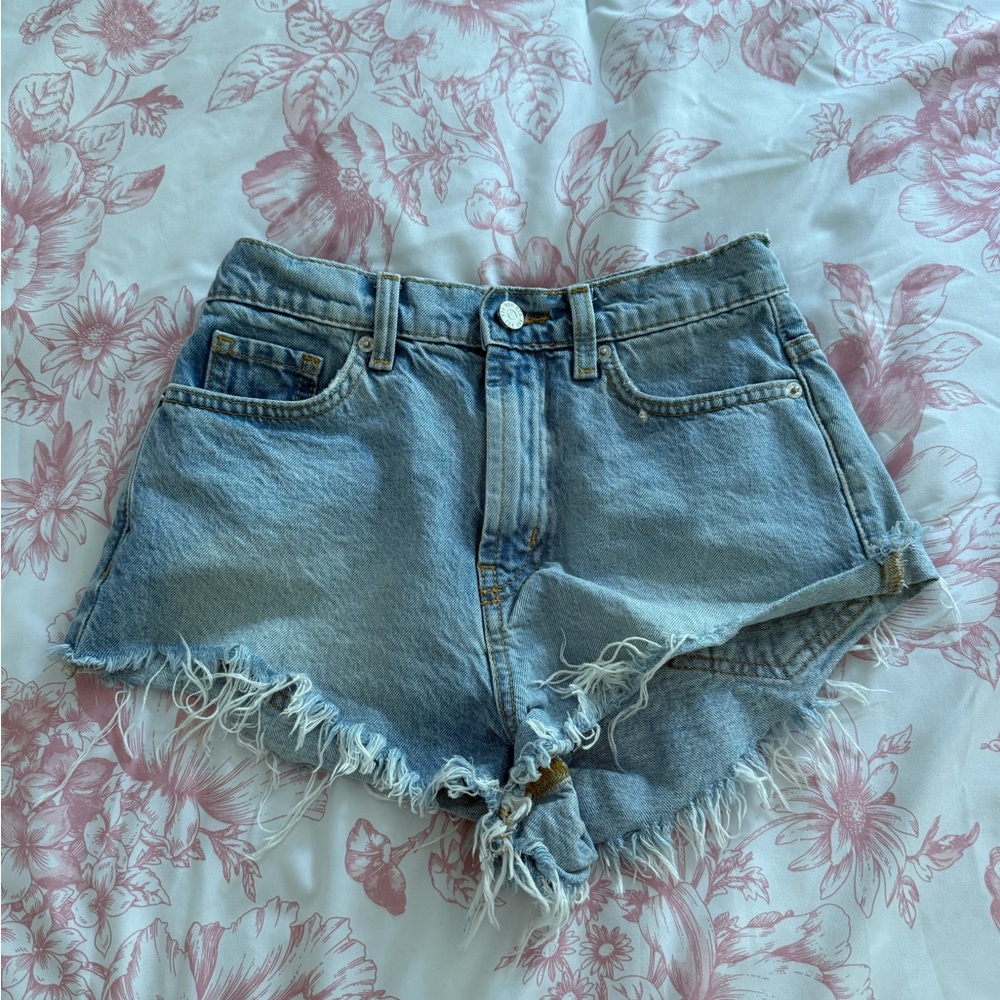 BDG Light Blue Frayed Jean Shorts